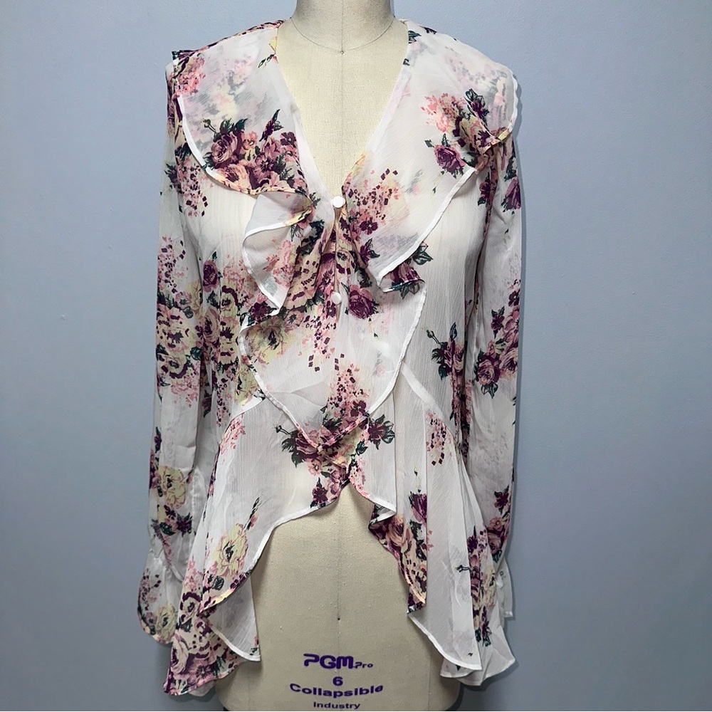 Free Press Long Sleeve Floral Printed Lightweight Flowy Top